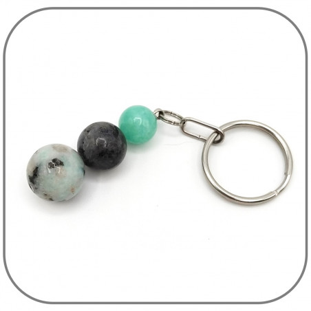 Porte Clés Acier Pierre Naturelle Jade Myanmar Labradorite Jaspe sésame