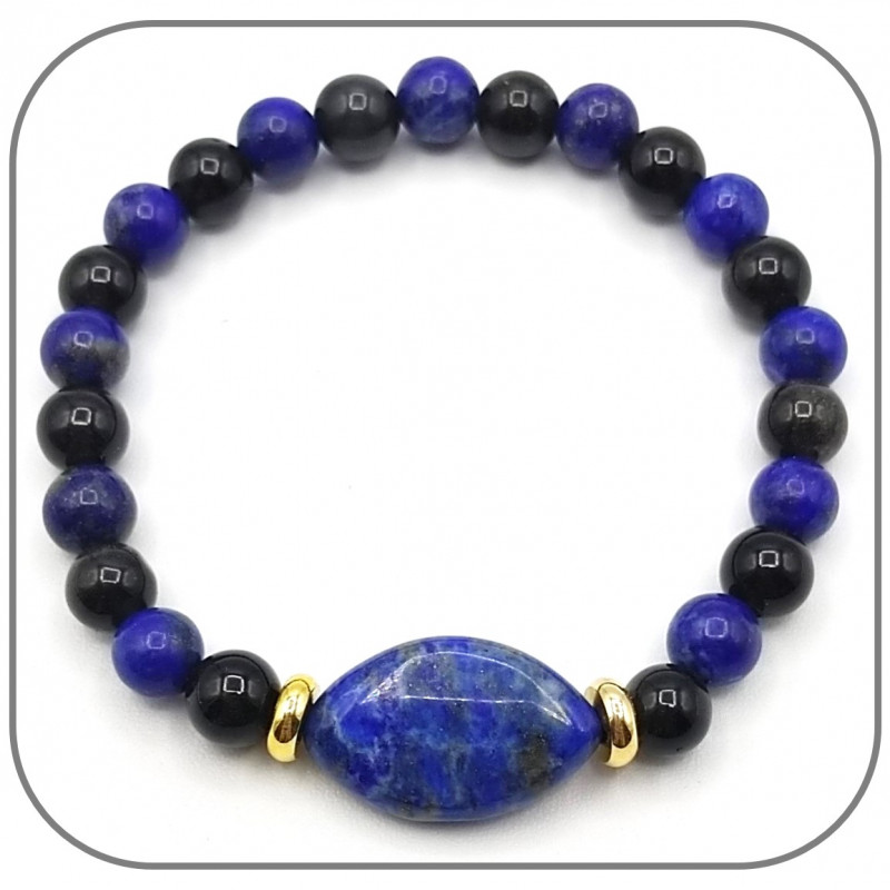 Bracelet Œil de cheval en Lapis Lazuli et Obsidienne
