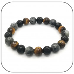 Bracelet Triple Protection Pierre naturelle Labradorite, Obsidienne, Oeil de tigre