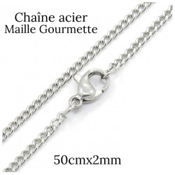 Chaîne Acier argent 50cmx2mm Maille Gourmette
