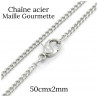 Chaîne Acier argent 50cmx2mm Maille Gourmette